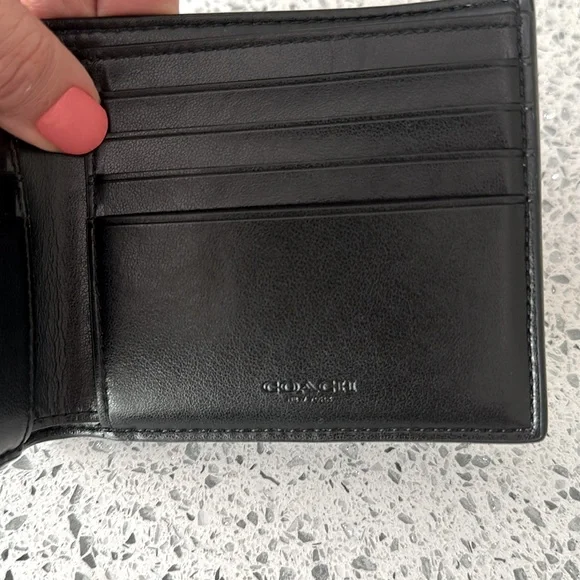Never Used Coach Signature Men’sCharcoal & Black Coated Canvas Leather Wallet